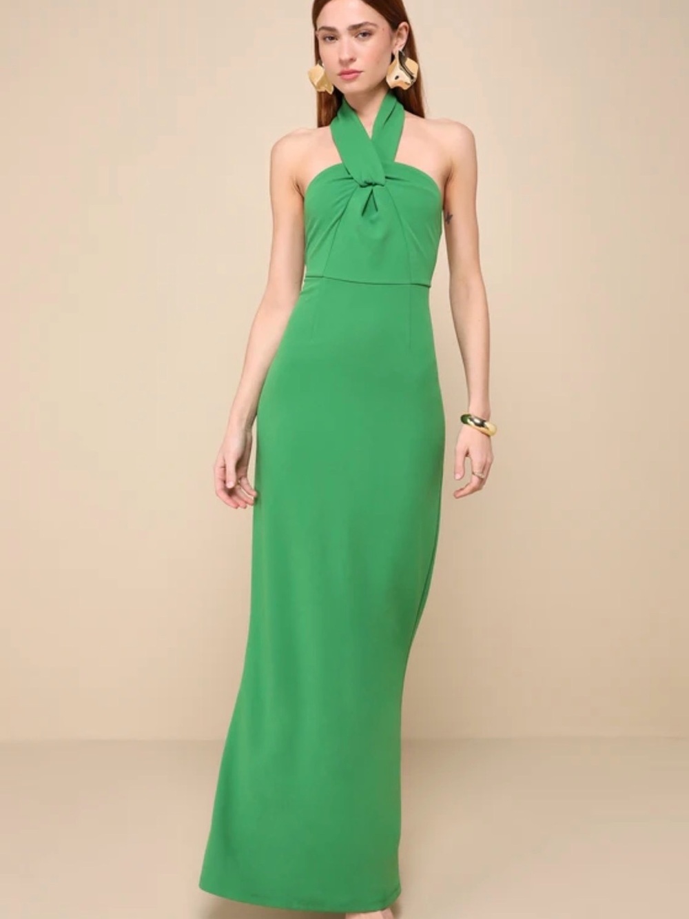Lulu's Emerald Green Halter Maxi Dress